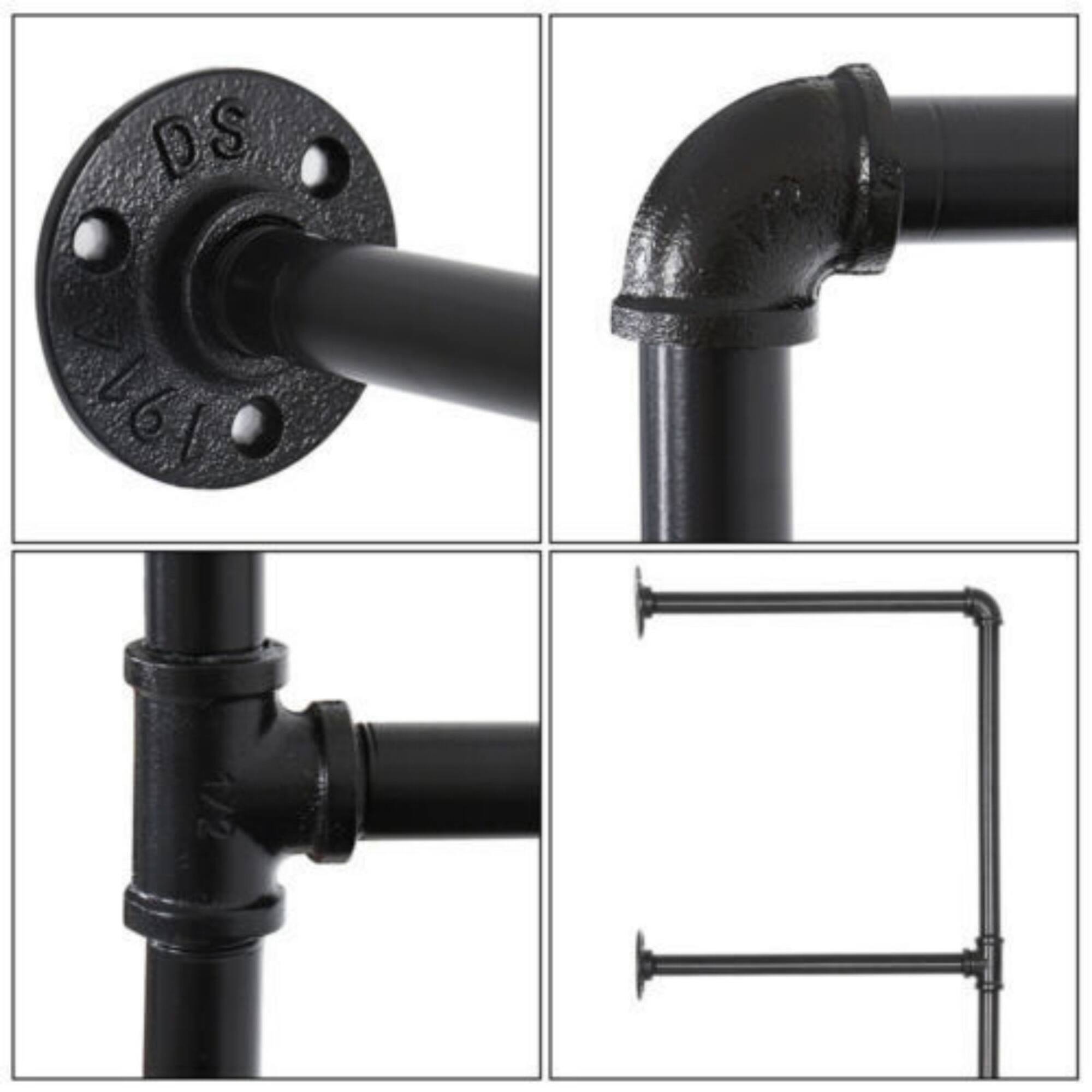 NEX™ 55" Black DIY Industrial Wall-Mounted Iron Pipe Open Bookshelf